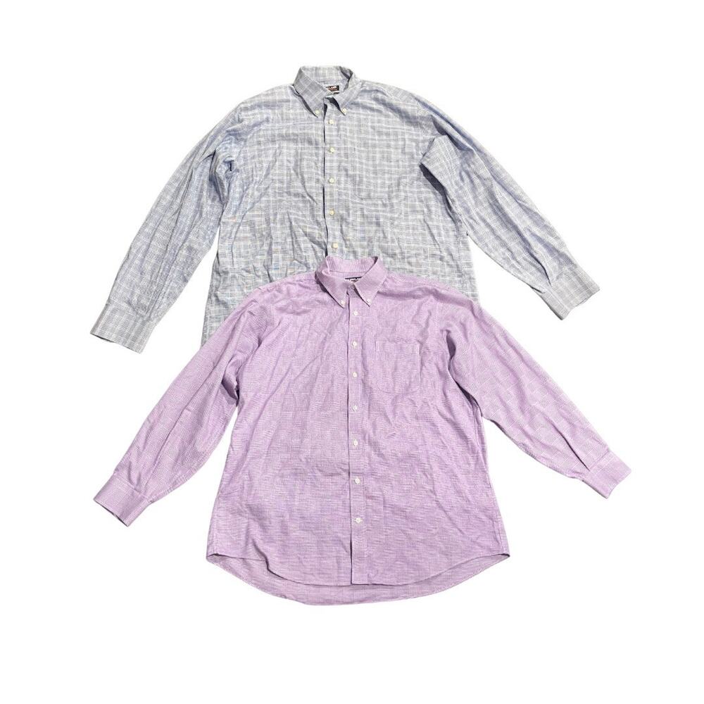 Kirkland Traditional Fit Non Iron Lot of Two Long Sleeve Button Shirts SZ 17 1/2